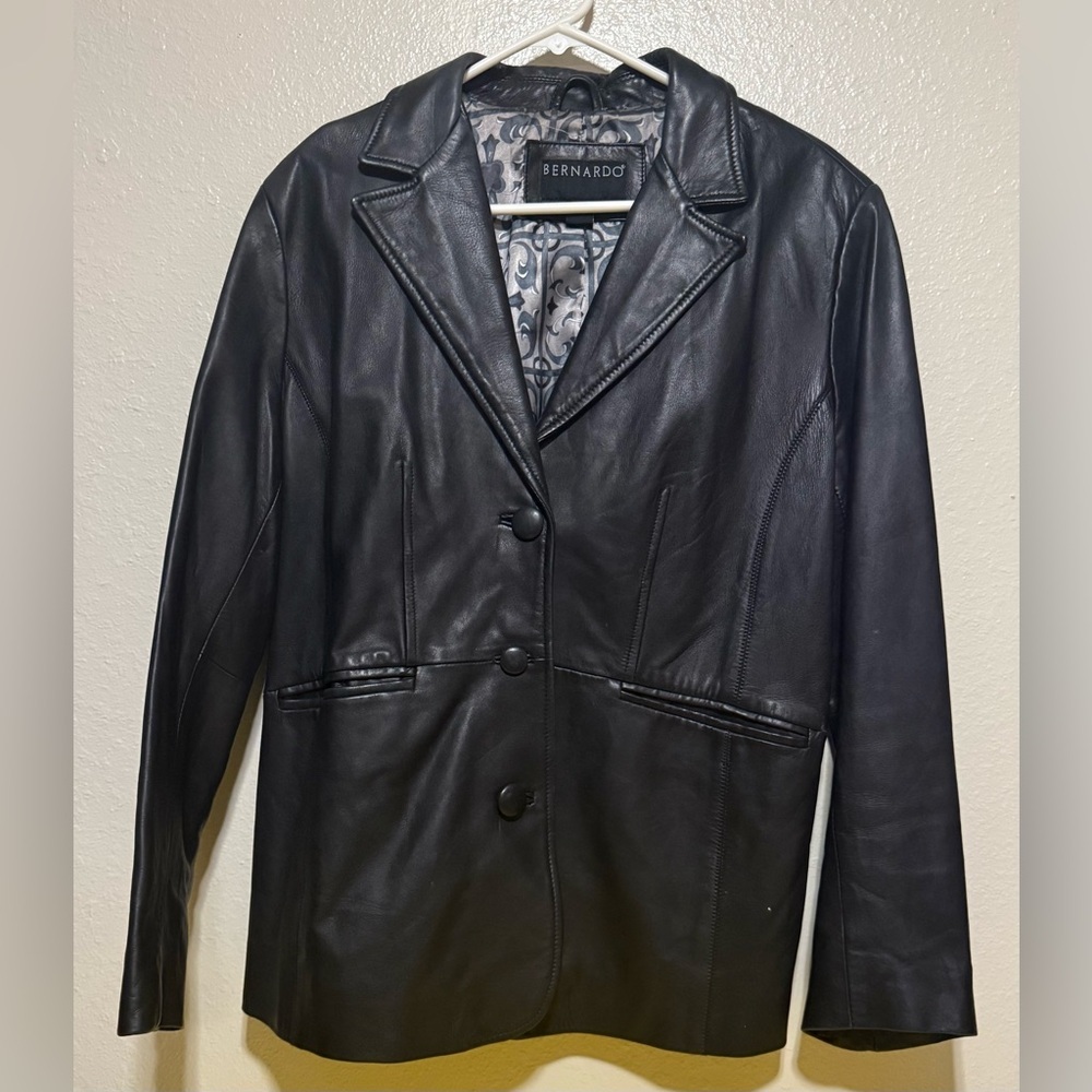 Bernardo Black Genuine Leather Jacket | Classic Button Front Blazer | XL - Picture 2 of 4